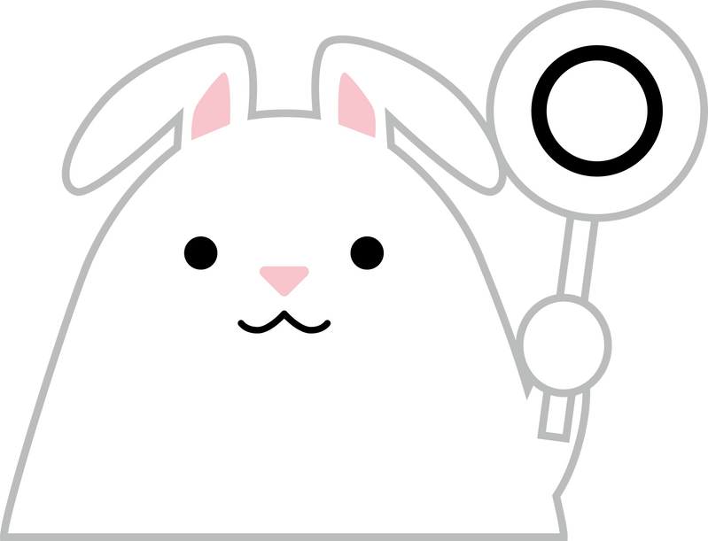 White rabbit holding a circle tag